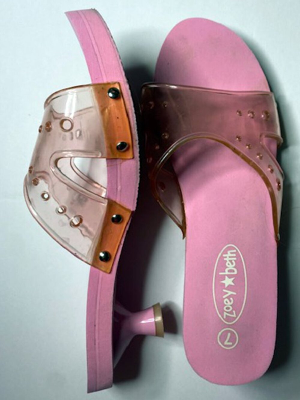 Zoey and Beth clear jelly and pink kitten heels / low heels Y2K sandals